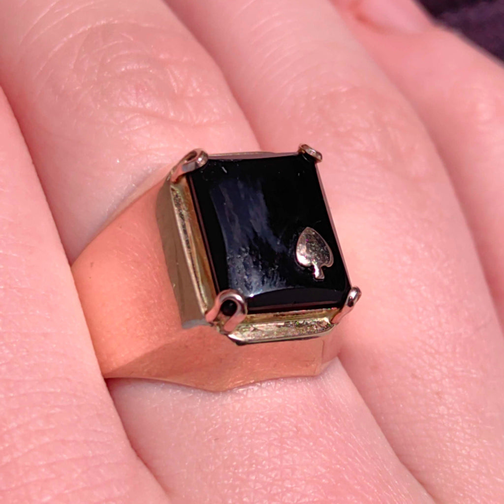 Art Deco 14k Gold Onyx Ring: Vintage Spade Statement Ring