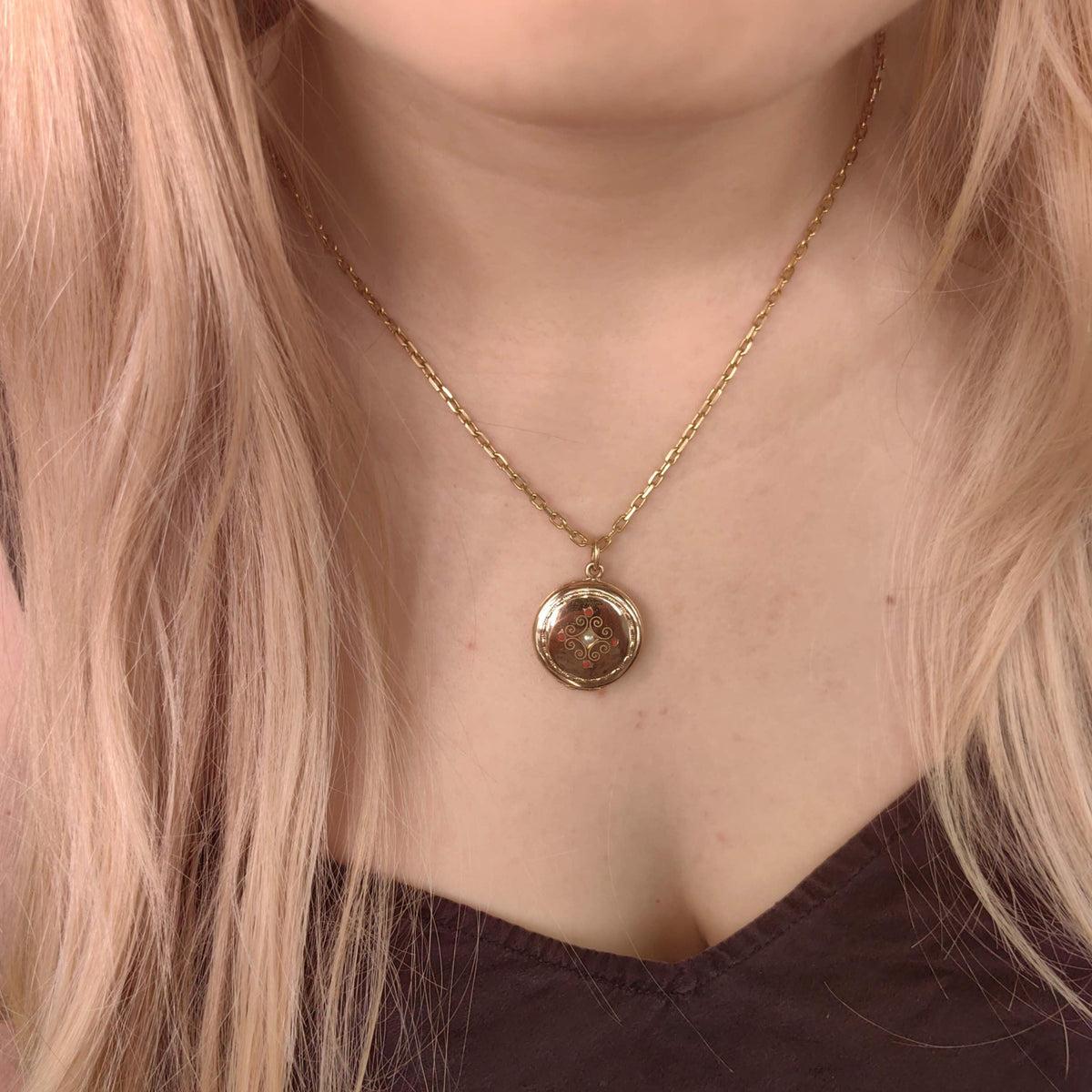 Art Nouveau 1900s Gold Plated Silver Natural Coral & Pearl Pendant Locket Necklace Pendant Picture Holder Gift present for Her Hand Chiseled