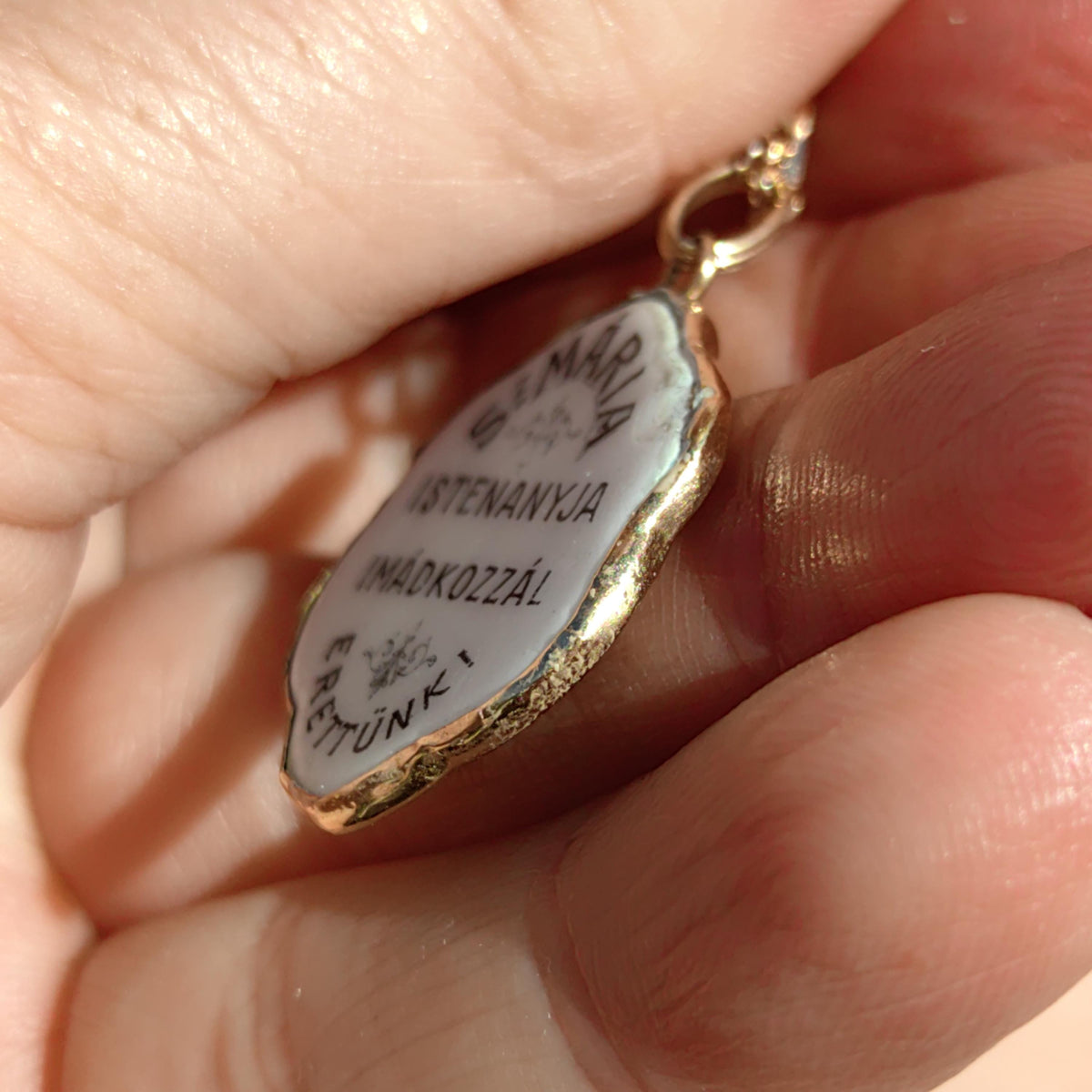 1900s Antique Vintage Virgin Mary Madonna Pendant 14K Solid Yellow Gold Medal Hand Painted Fire Enamel  Catholic Hungarian Christian Pendant