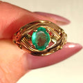 Art Nouveau 1900s Emerald Hallmarked 14k 585 Solid Yellow Rose Gold Antique Vintage Oval Natural Stone Band Solitaire Ring Gift Present