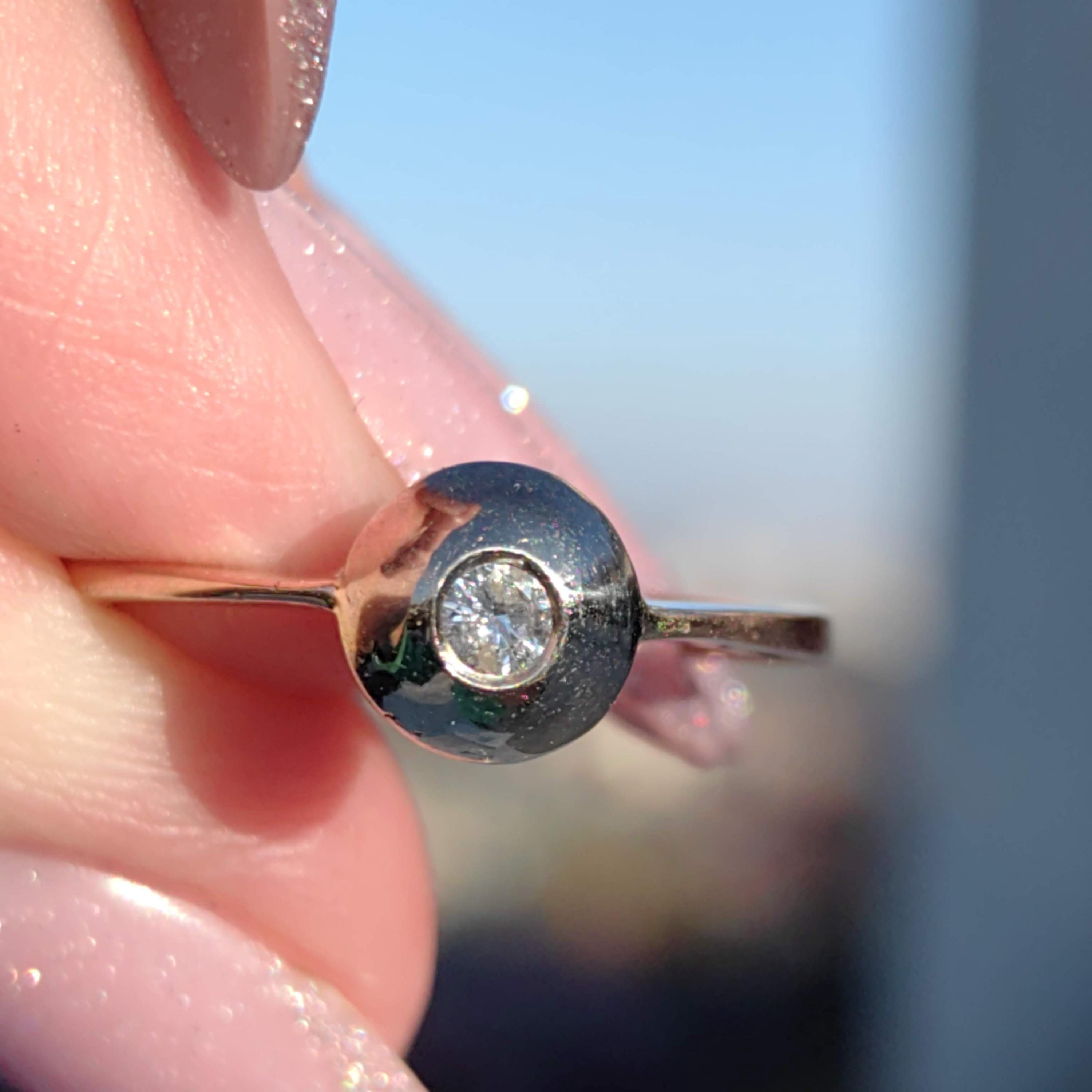 Vintage 14K Gold Diamond Solitaire Ring: Art Nouveau Engagement Ring