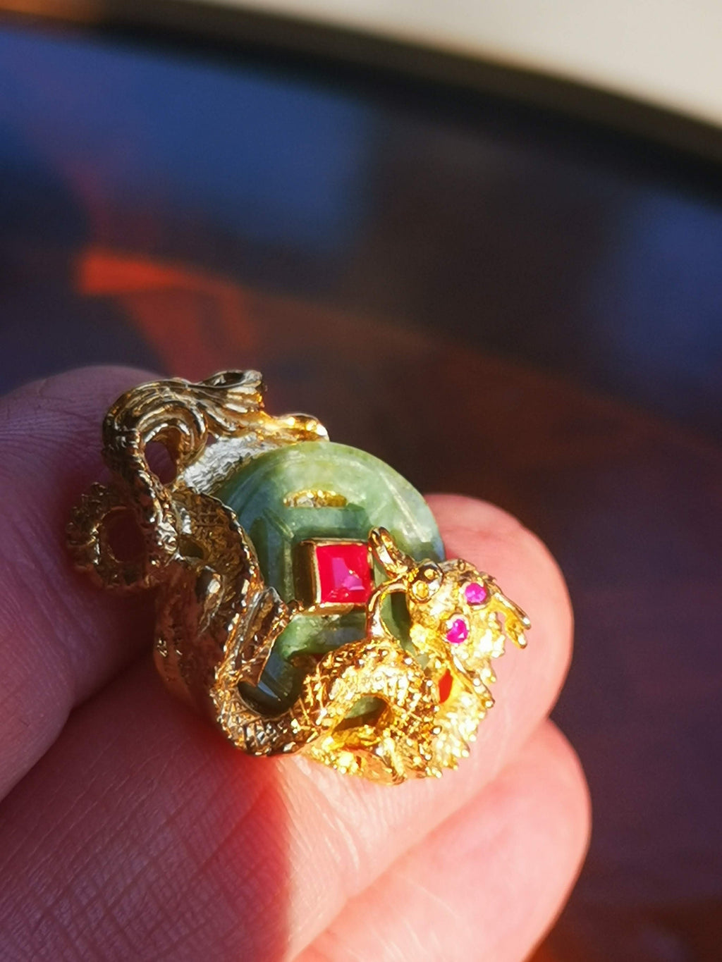 Purple and Green Jade Silver Gold Plated Dragon Chinese style Cufflinks