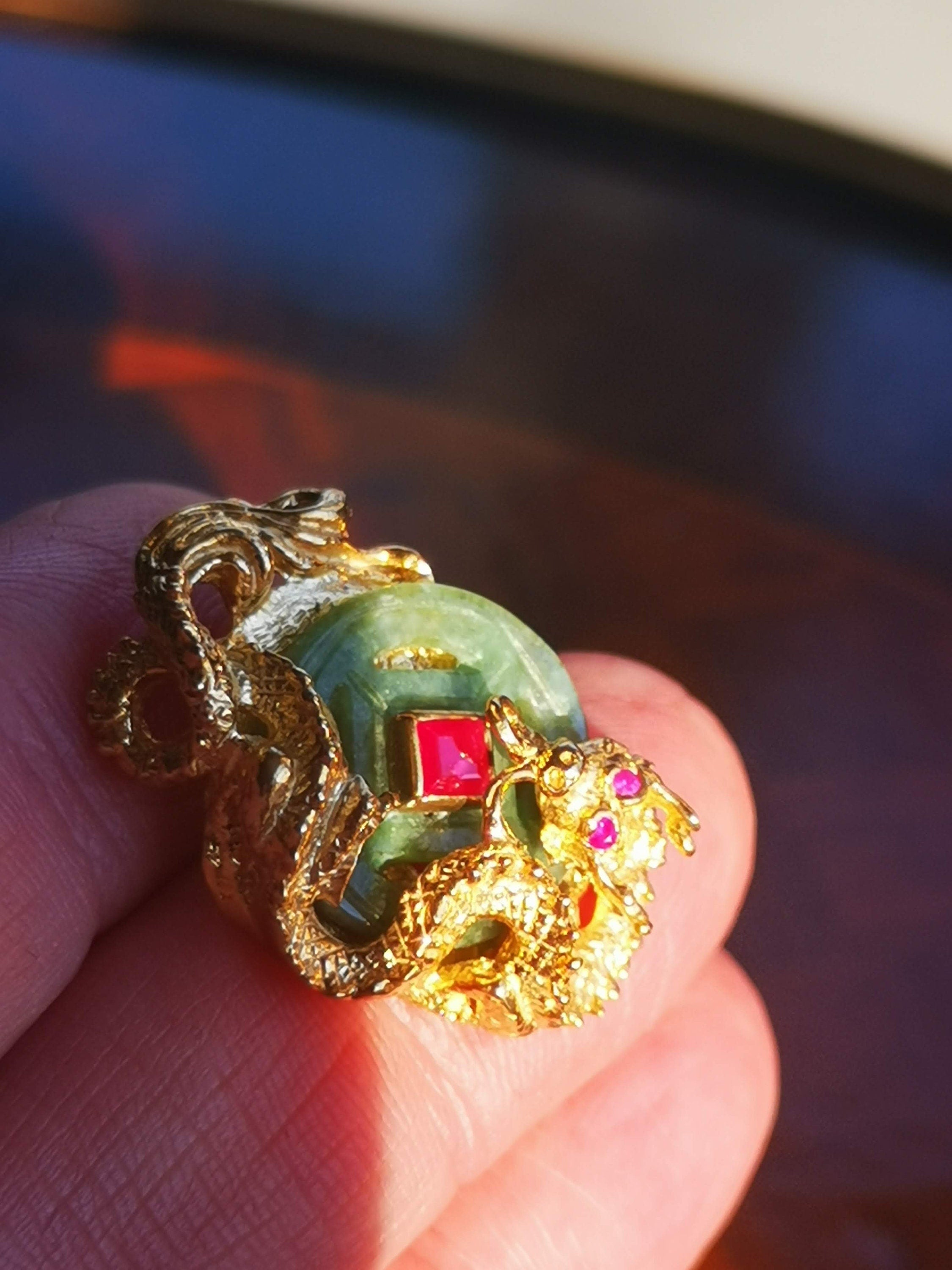 Purple and Green Jade Silver Gold Plated Dragon Chinese style Cufflinks