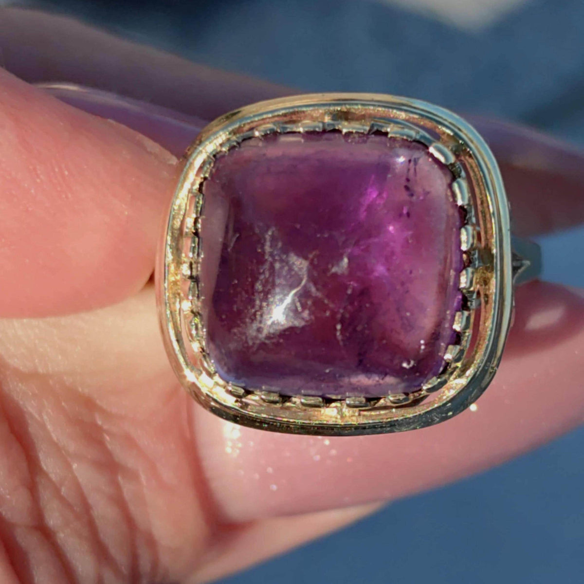 Amethyst Ring 8k 333 Hallmarked Solid  Yellow Gold, 1950s Vintage Mid Century Statement Ring Gift for Her