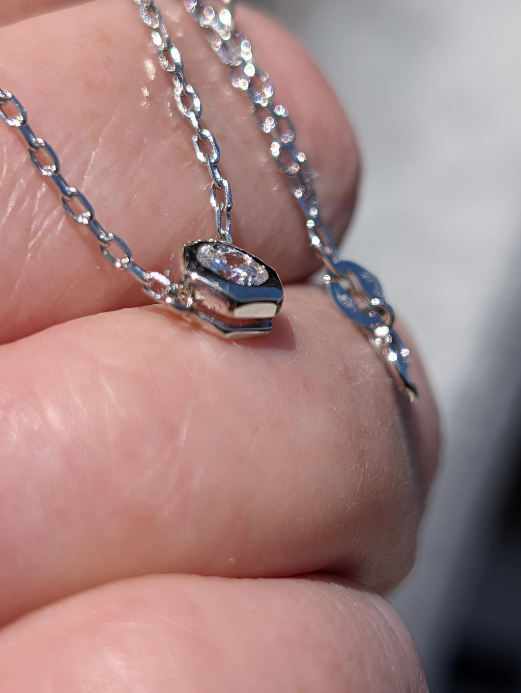 Vintage 14k and  9k 375 White Gold Diamond Necklace, 1950s Brilliant Cut Solitaire Pendant, Dainty Adjustable Gift for Her