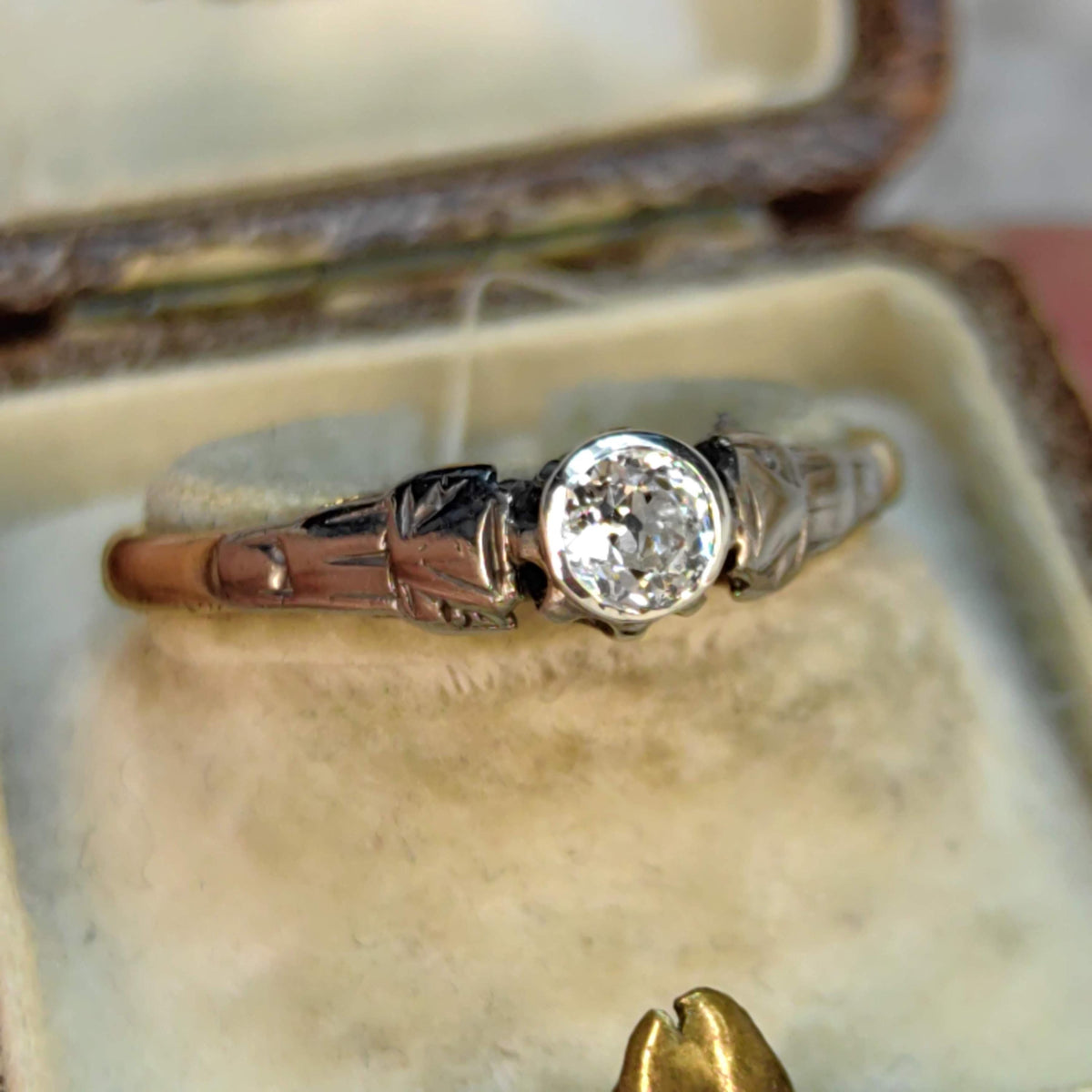 Vintage 18k Solid Yellow Gold and Platinum Natural Diamond Solitaire Ring 1900s English Hallmarked Engagement Ring Gift for Her