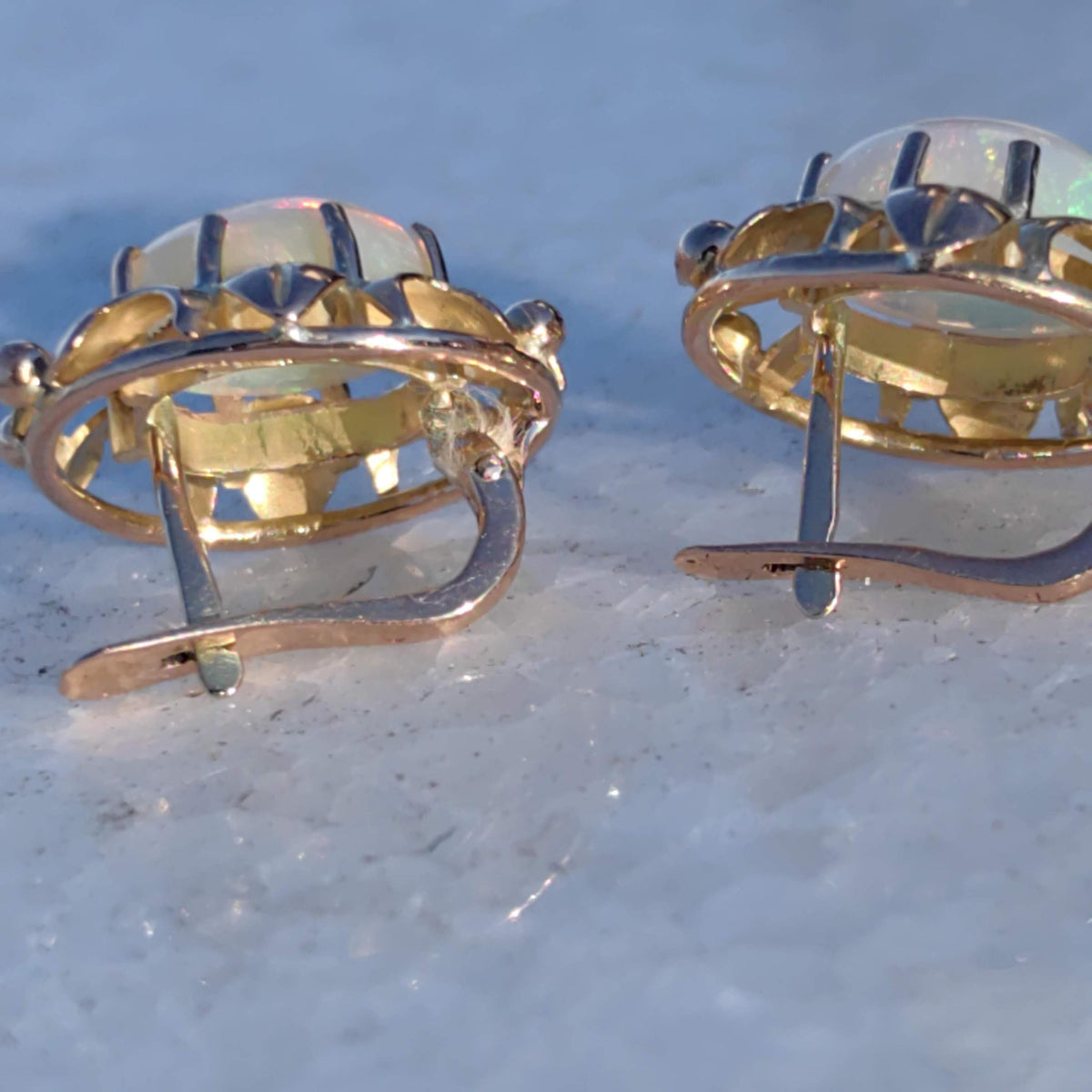 Antique Opal 18k Gold Earrings: Handmade Floral Art Nouveau Jewelry