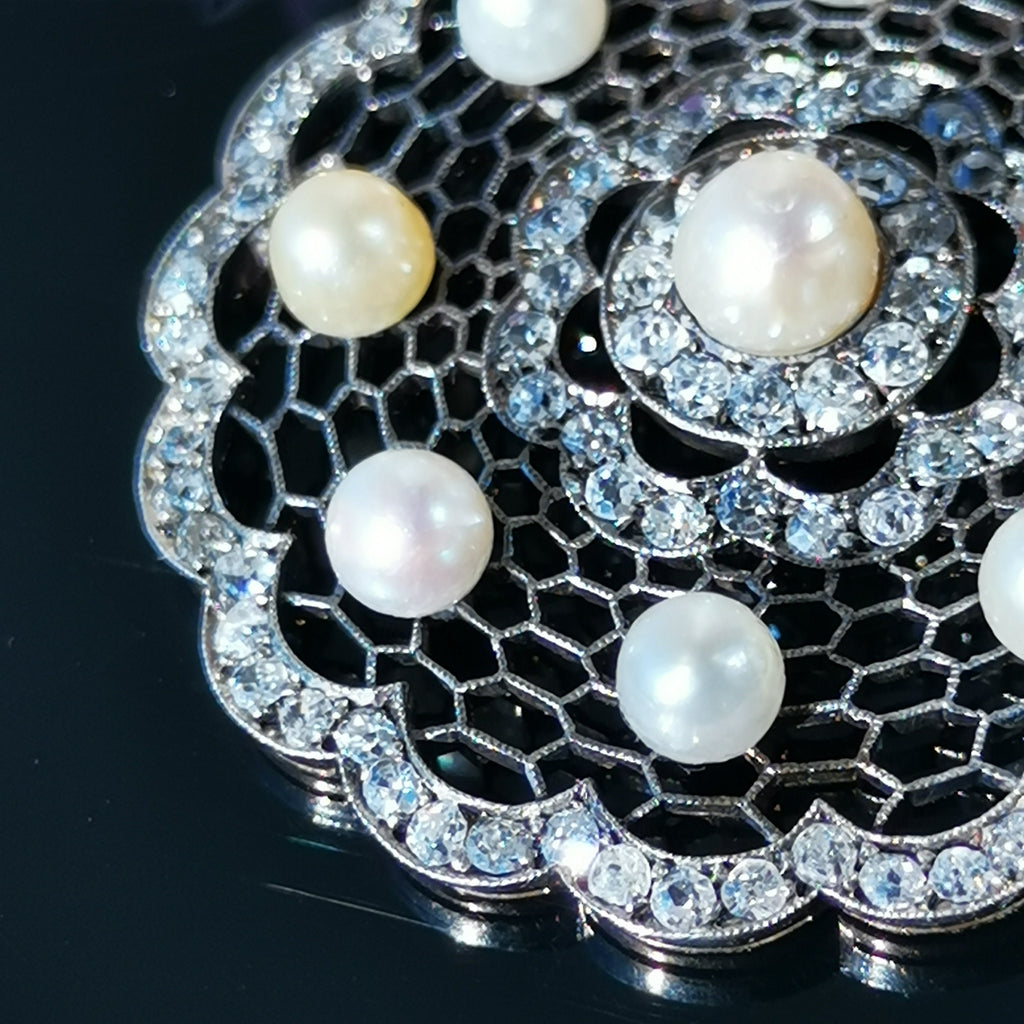 Edwardian 14K Solid Gold Natural Diamond Pearl Statement large Pendant  Antique Art Deco Filigree Handmade Gift for Her