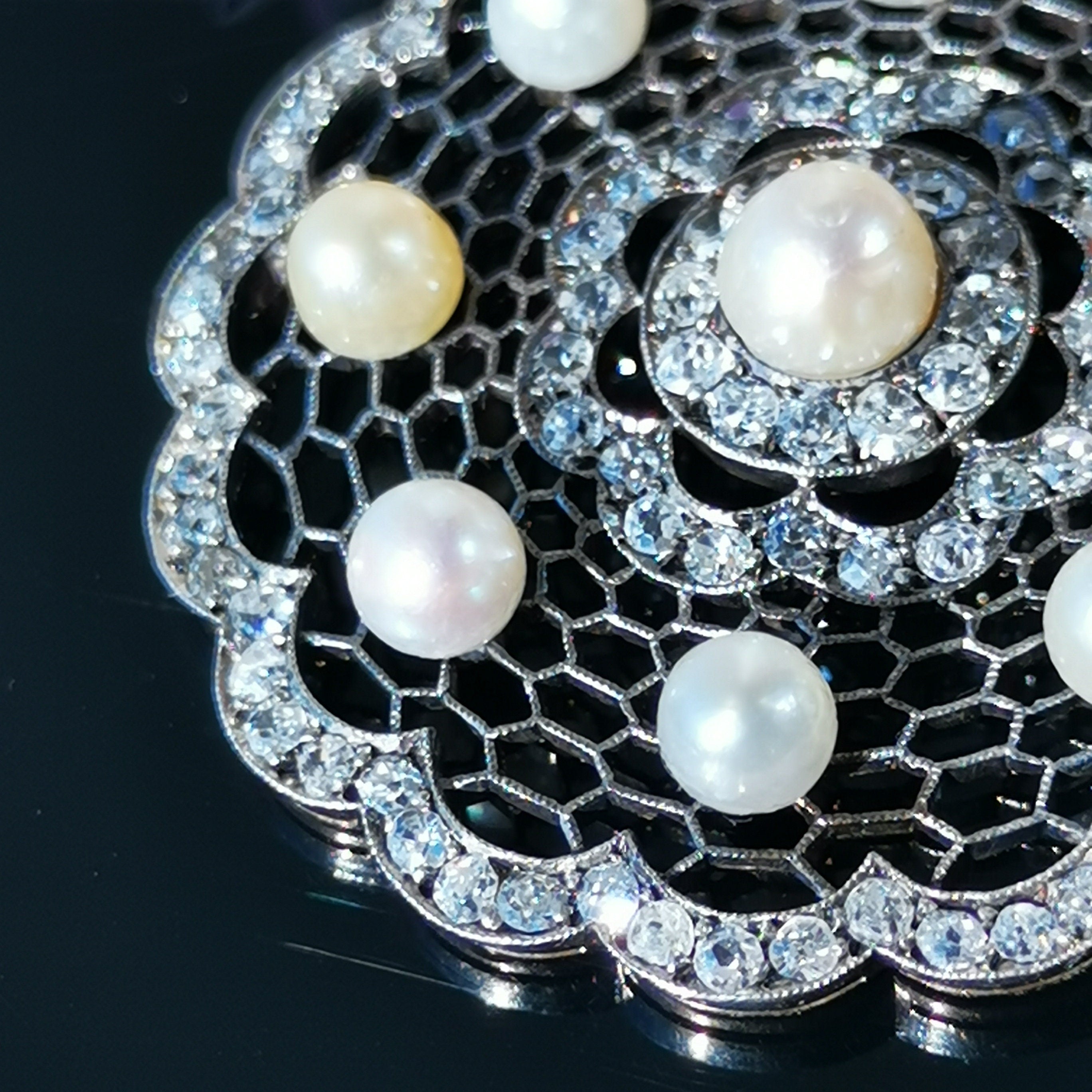 Edwardian 14K Solid Gold Natural Diamond Pearl Statement large Pendant  Antique Art Deco Filigree Handmade Gift for Her