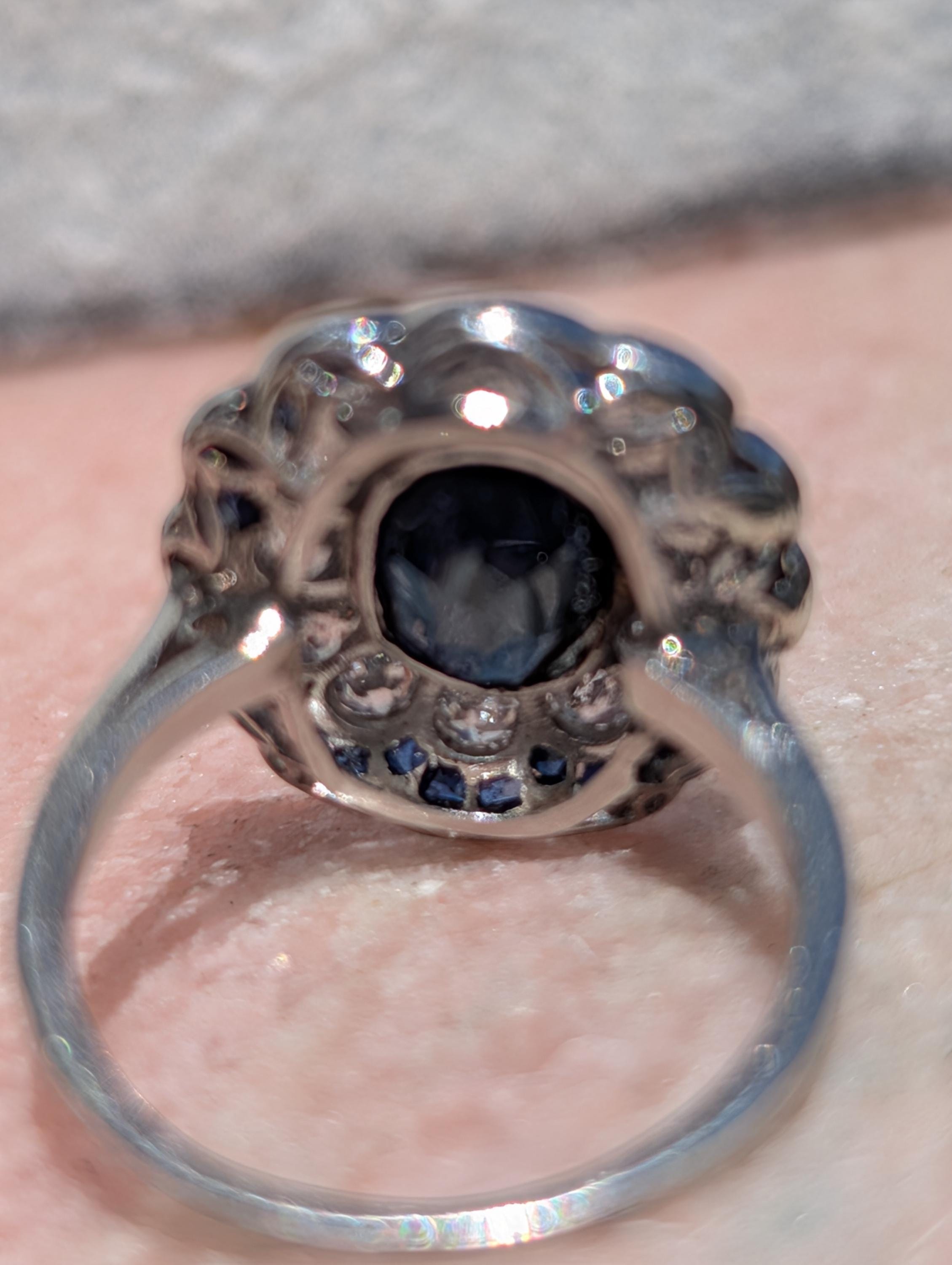 1920s French Art Deco Platinum Sapphire Diamond Ring – European Cut Statement Piece