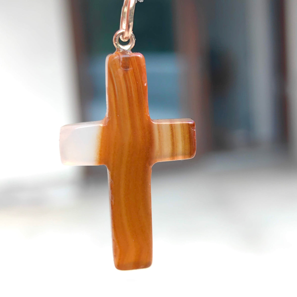 Art Deco 1920s Vintage Solid 14k Solid Yellow Gold Natural Orange Corniole Agate Christian Catholic Cross Pendant Gift Present