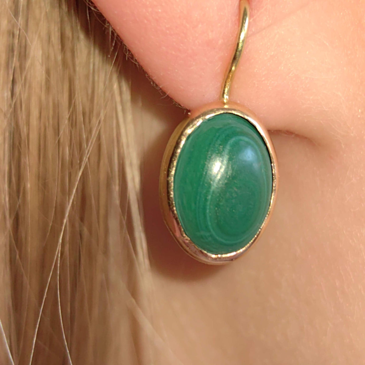 Vintage Art Nouveau Malachite 14k Gold Earrings