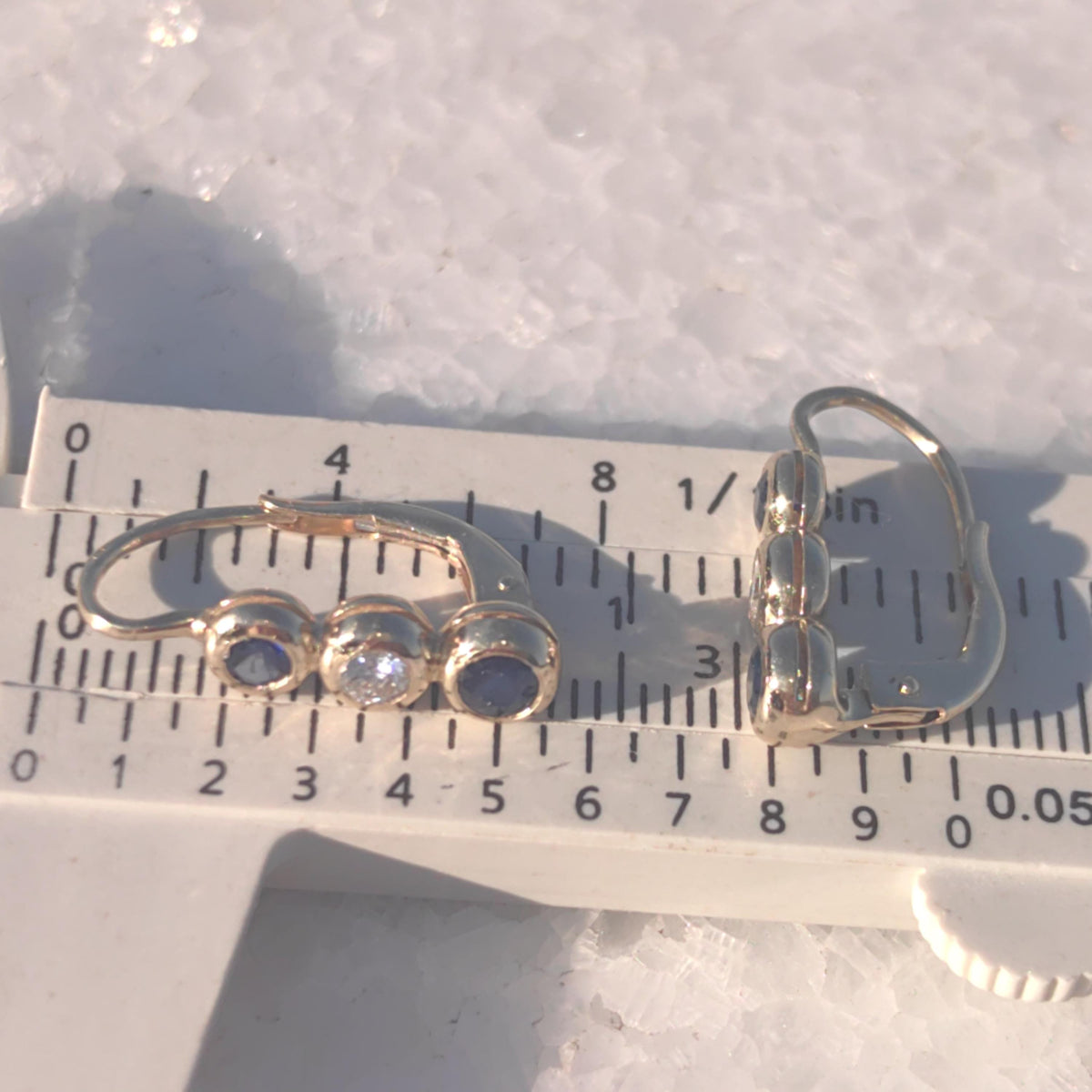 Vintage 14k Gold Sapphire Diamond Lever Back Earrings – Elegant Dainty Dormeuses