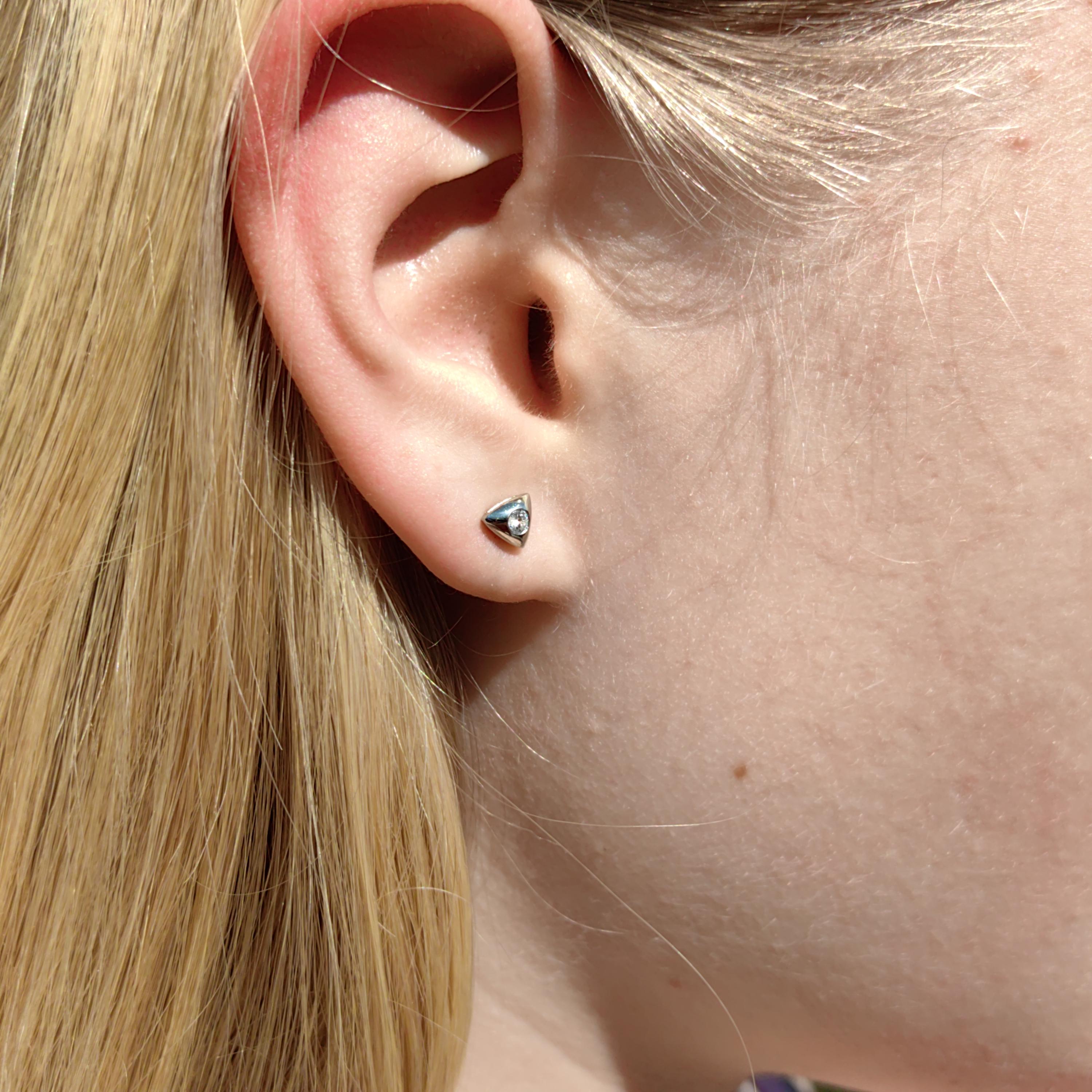 Diamond 14k Yellow Gold Triangle Stud Earrings: Geometric Art Deco