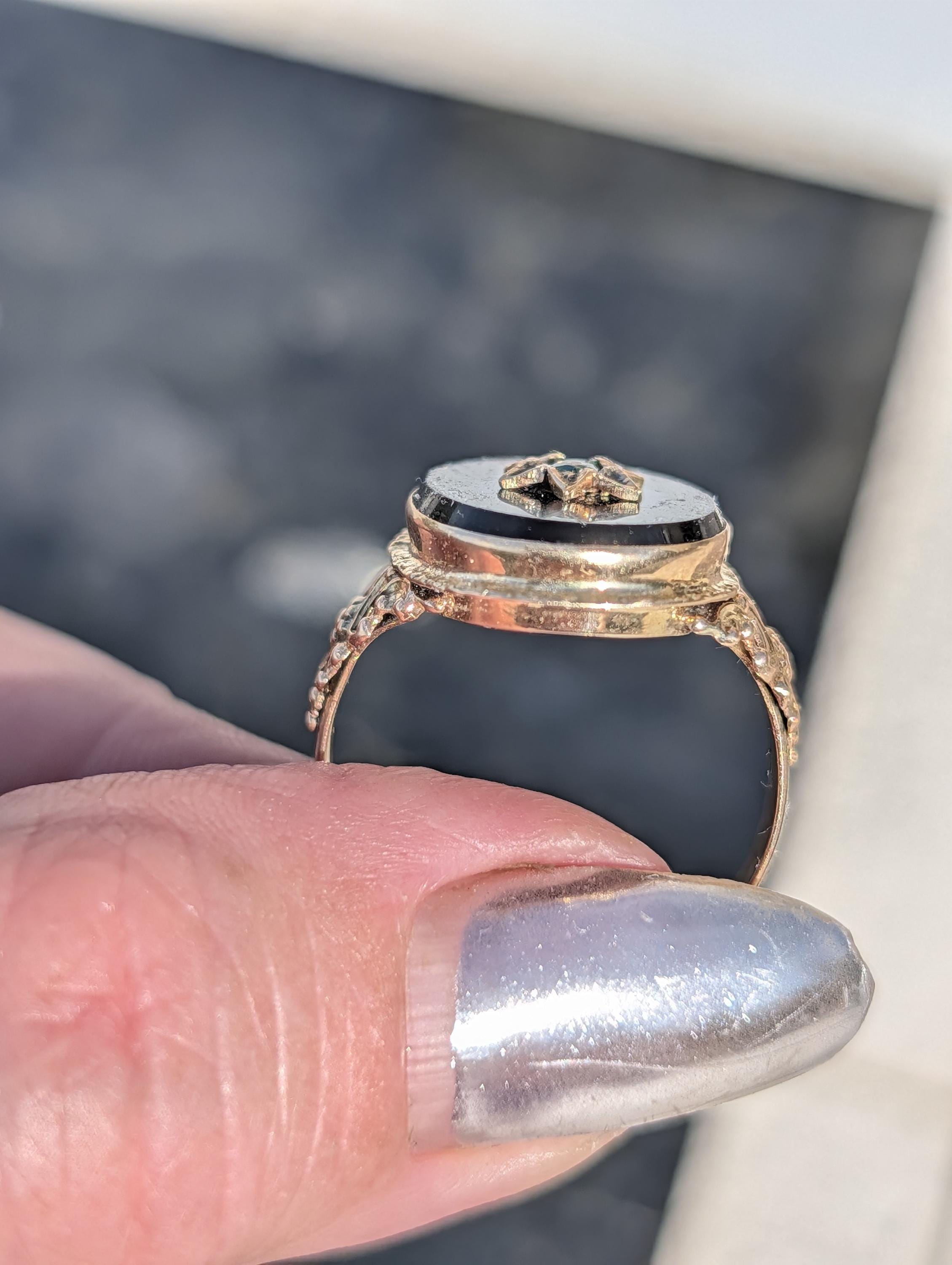 1920s Art Deco Natural Emerald Black Onyx 14k Gold Judaica Star of David Ring, Antique Geometric Statement Ring, Gift for Her