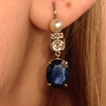 Art Deco Natural Sapphire Diamond Pearl Solid 18k White Gold Dangle Drop 1920s Antique Vintage Elegant Edwardian Earrings Gift for Her