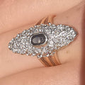 Sapphire and Diamond Marquise  14k Solid Gold Art Deco Antique Ring
