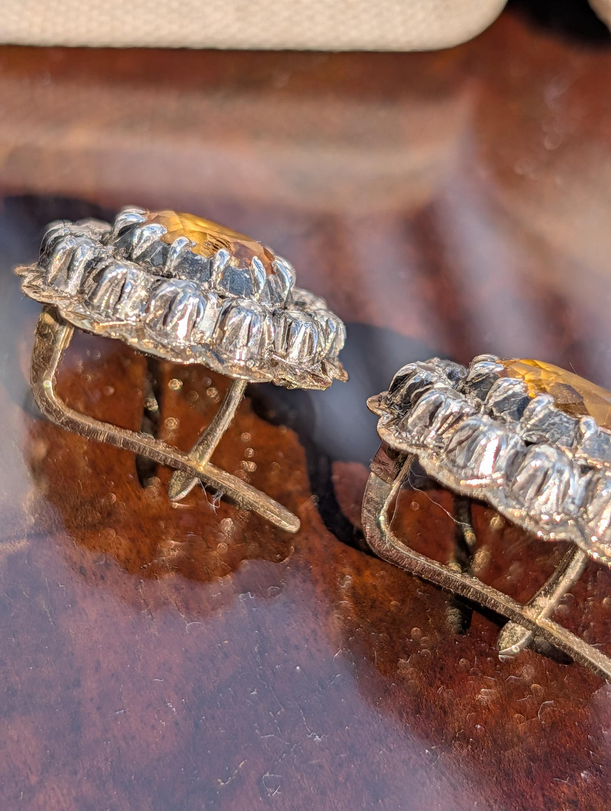 Antique Citrine Diamond Earrings 18K Gold 1940s Vintage Statement Stud Earrings Yellow Gold Floral Cluster Gift for Her