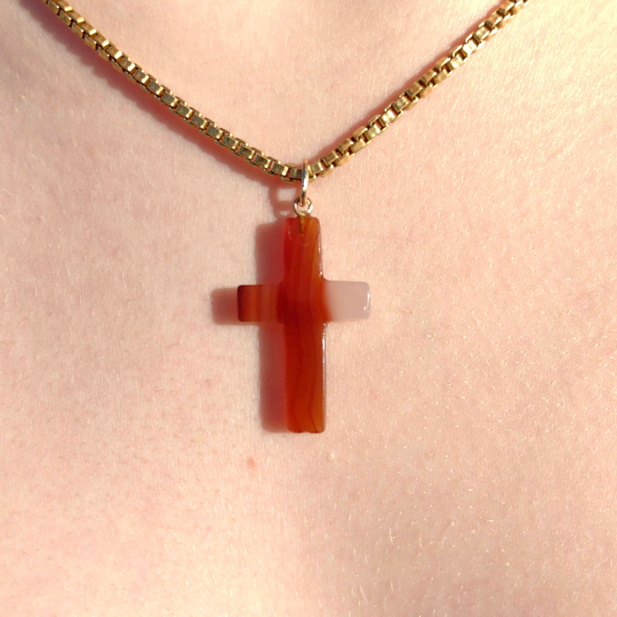 Art Deco 1920s Vintage Solid 14k Solid Yellow Gold Natural Orange Corniole Agate Christian Catholic Cross Pendant Gift Present