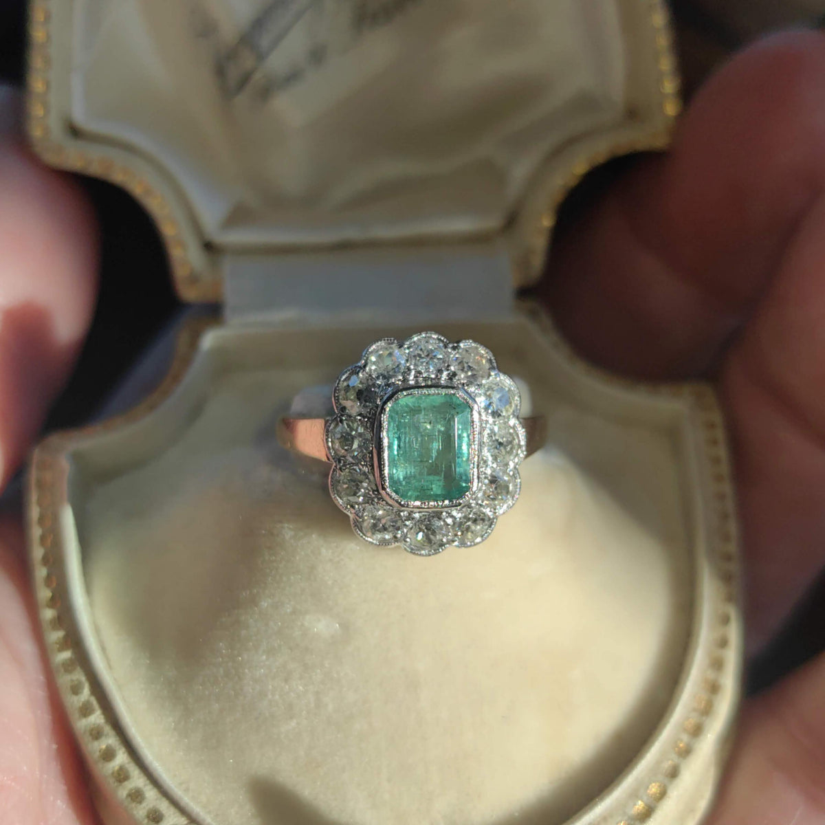 Antique 14k Solid Yellow Gold Natural Green Emerald Diamond 1900s Victorian Elegant Vintage Statement Ring Gift for Her