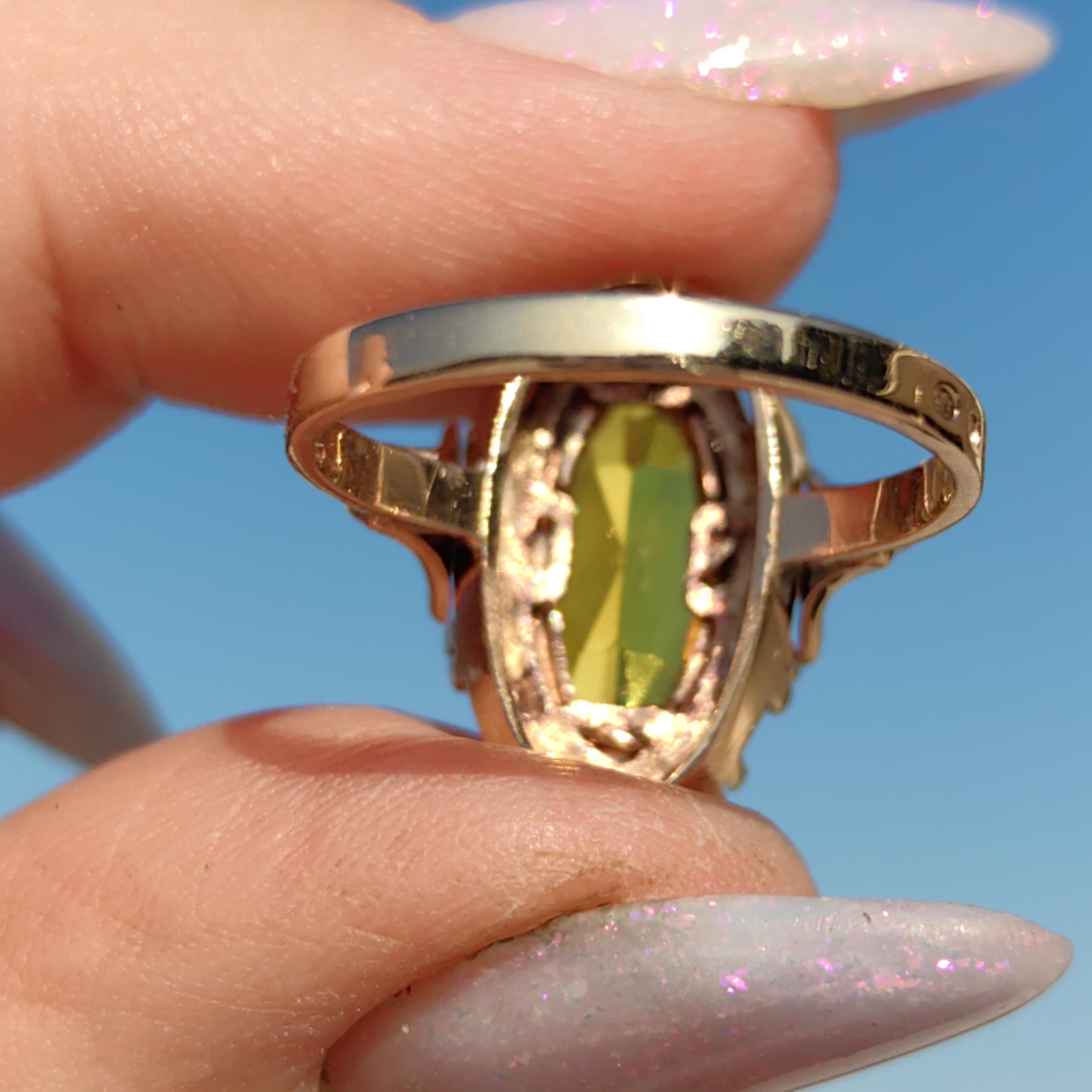 Art Deco Citrine Statement Ring: 14k Yellow & Rose Gold, 1940s Vintage