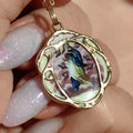 1900s Antique Vintage Virgin Mary Madonna Pendant 14K Solid Yellow Gold Medal Hand Painted Fire Enamel  Catholic Hungarian Christian Pendant