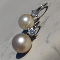 Diamond  Pearl 18k Solid White Gold Mid Century 1950s Antique Vintage Sleepers Lever Back Closure Elegant Earrings Gift for her