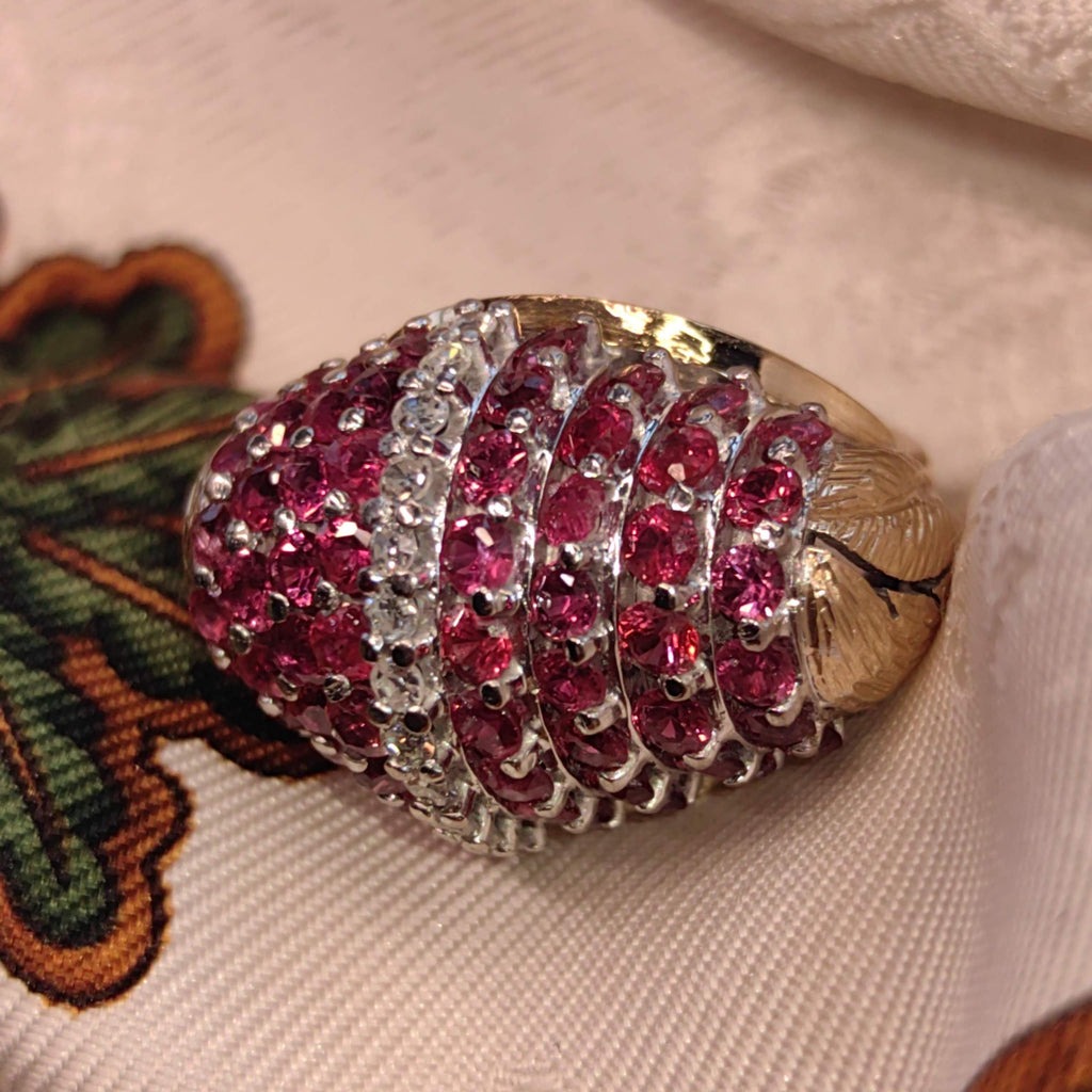 Art Deco 1930s  Natural Raspberry Red Ruby and Diamond Large Statement Elegant Vintage Antique Tank Ring Gift for Her Present