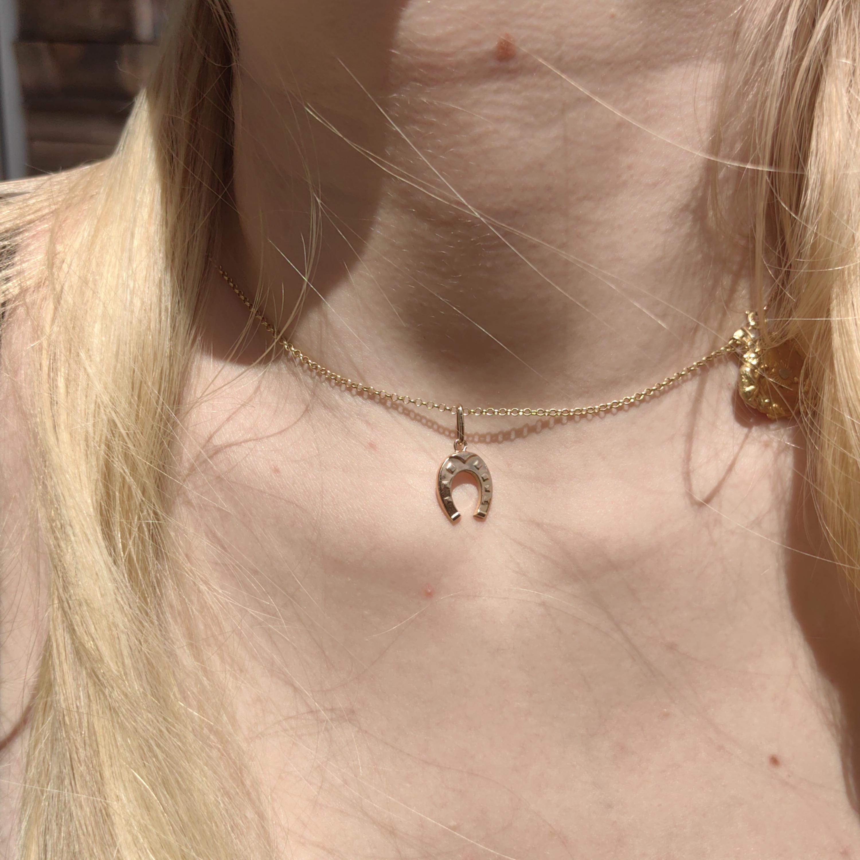 Antique 14k Yellow Rose Champagne Gold Horseshoe Pendant Equestrian Luck Horse Charm Cute Elegant Gift Present
