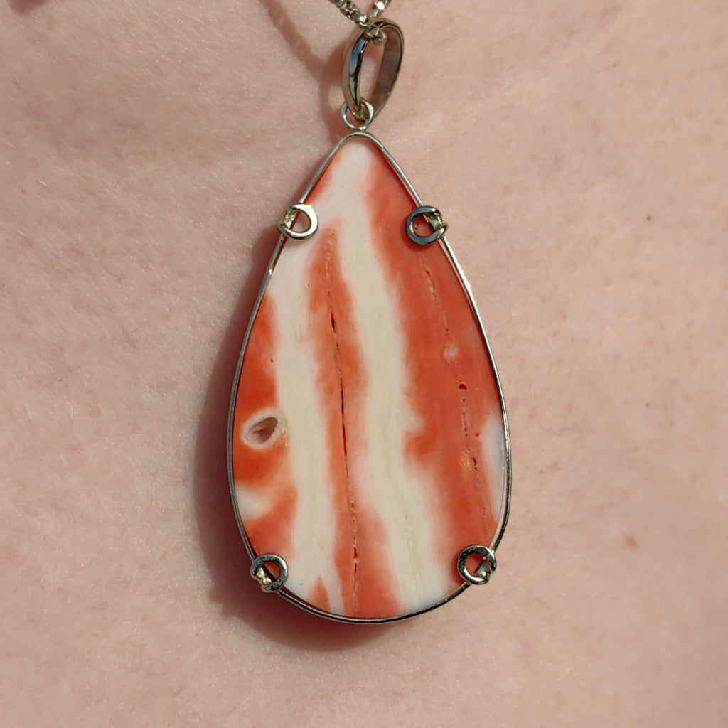 Art Deco Red Coral Cameo Pendant: 14k White Gold Carved Portrait