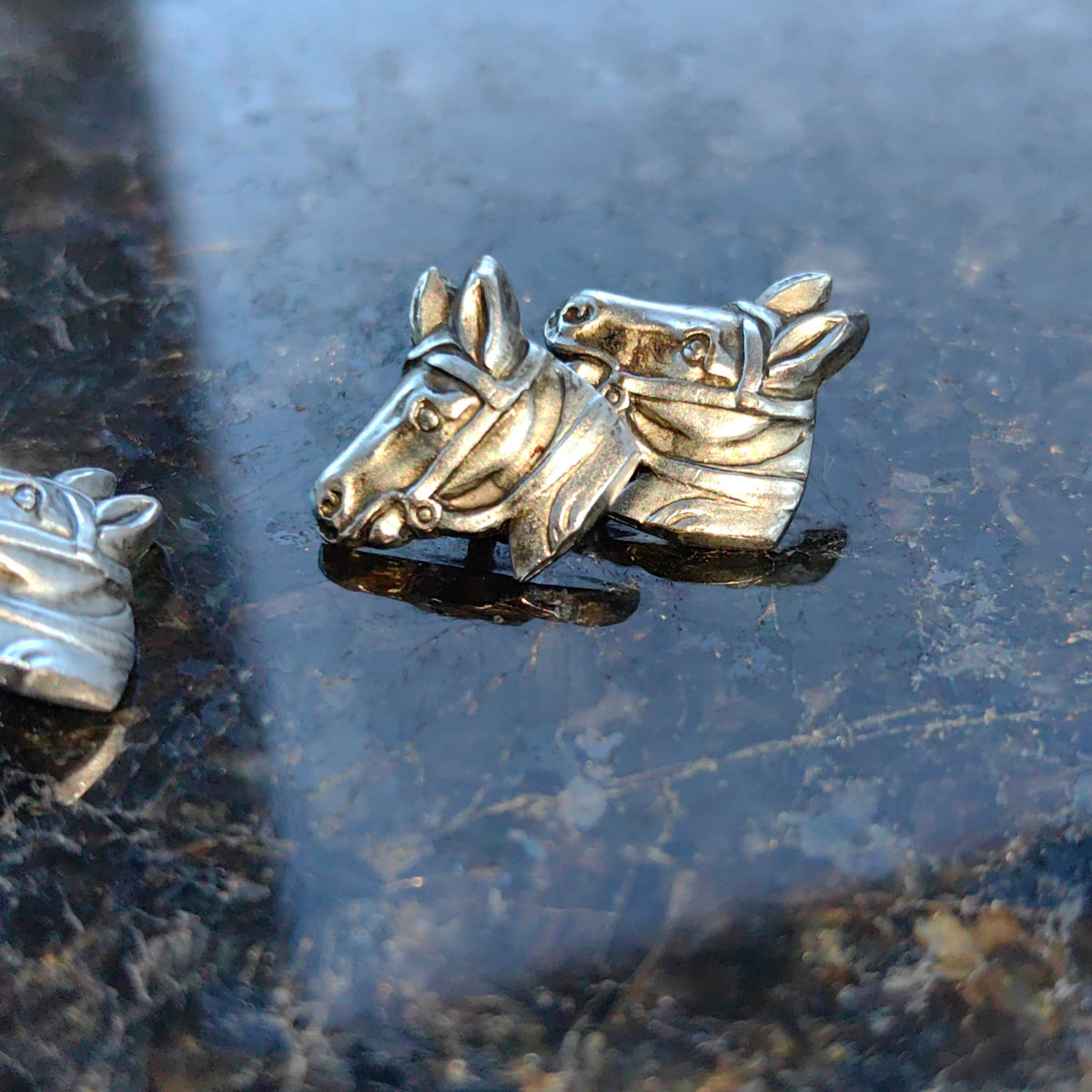 Vintage Antique 1900s Silver Plated Metal Horse Equestrian Horse Riding Cufflinks Mans Accessories Elegant  Gift Present  for Him