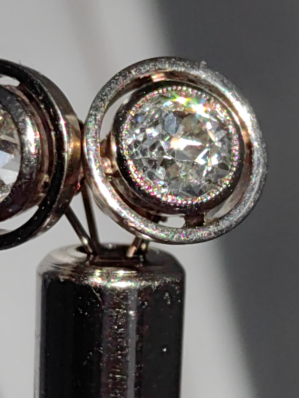 Antique 1.3ct Old European Cut Diamond 14k Gold Earrings