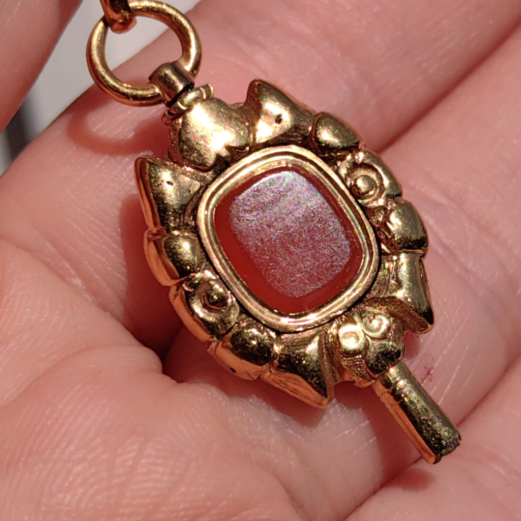 Antique 18k Yellow Gold Agate Pendant: 18th Century Pocket Watch Key Fob