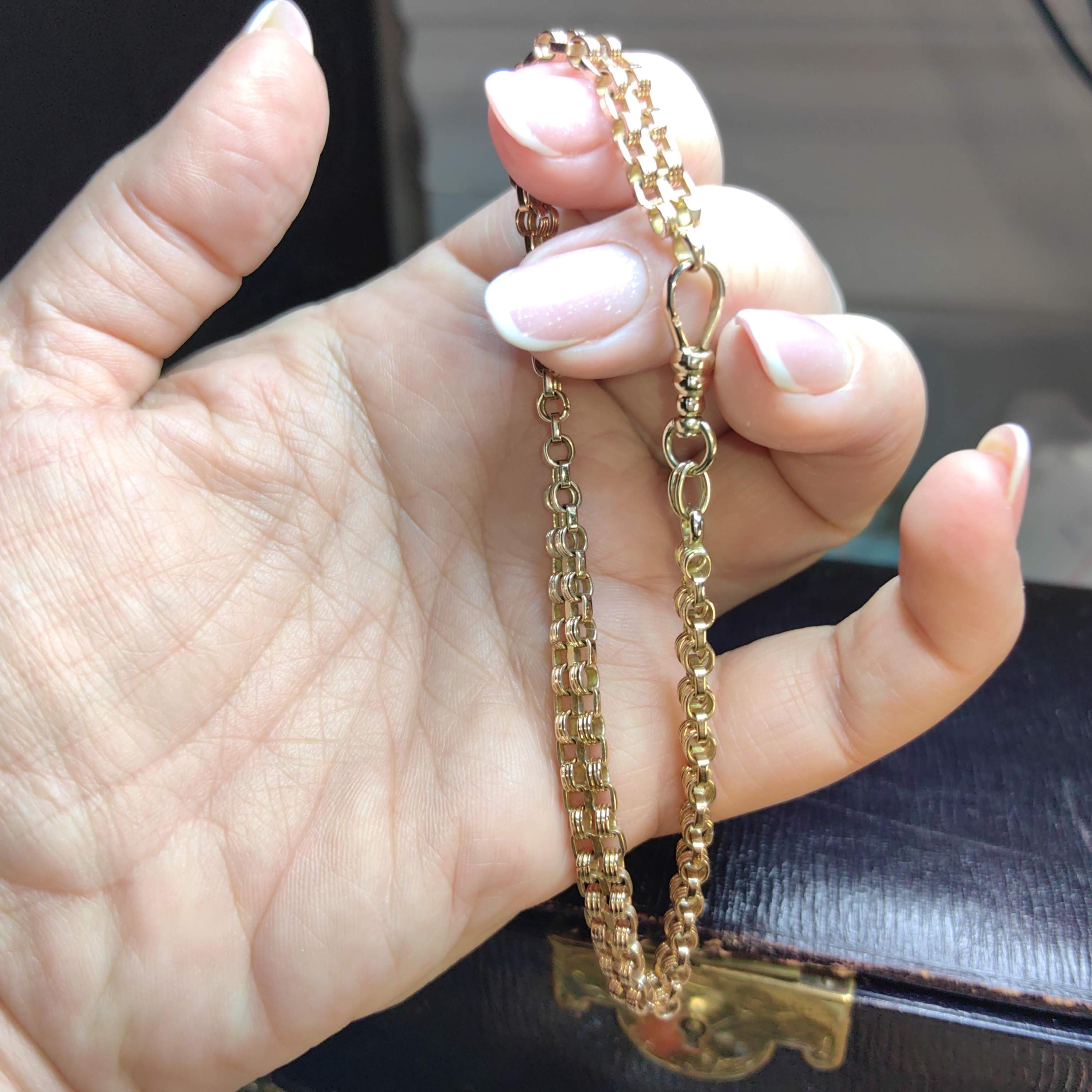 1890s Hallmarked 14k Gold Double Chain Bracelet: Antique Unisex Jewelry