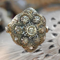 Antique Art Deco 1920s natural Old European Rose Diamond Engagement Ring 18k Solid yellow Gold Silver Setting Floral Statement Ring Gift