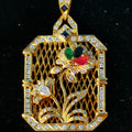 Art Deco 18k Gold Diamond Tutti Frutti Pendant: Emerald, Ruby, Sapphire