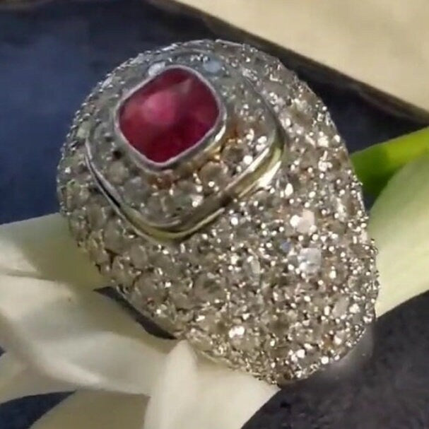 Original 1930sArt Deco 0.45ct Natural Ruby 0.95ct Diamond Platinum Ring