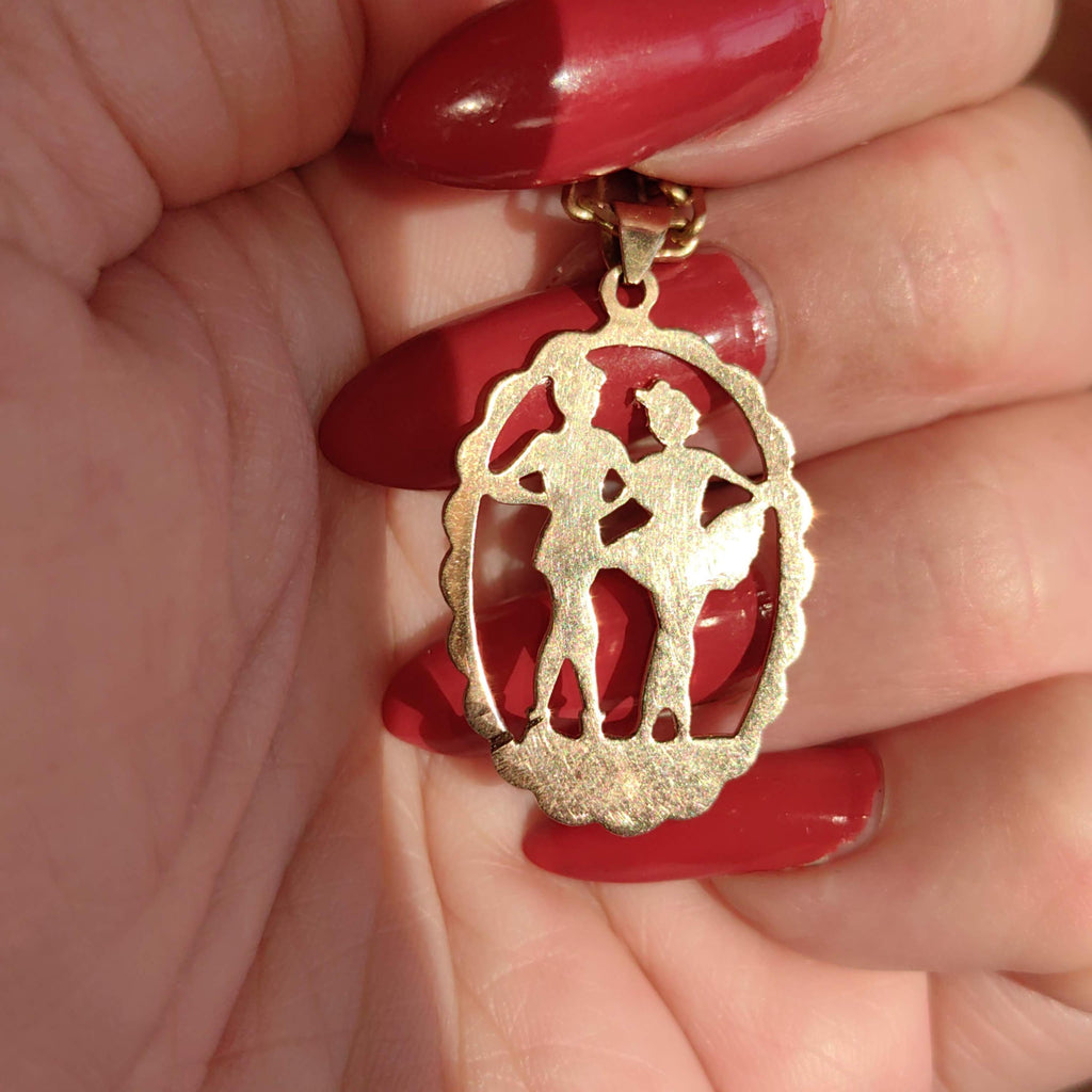 Vintage 14k Yellow Gold Ballet Dancers Pendant Charm