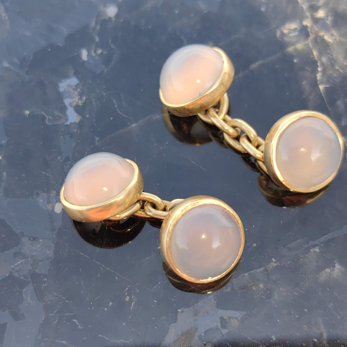 Antique 14k Yellow Rose Gold Natural Moonstone Elegant Cufflinks 1900s Art Nouveau Chevalier Mens Accessories Gift for Him