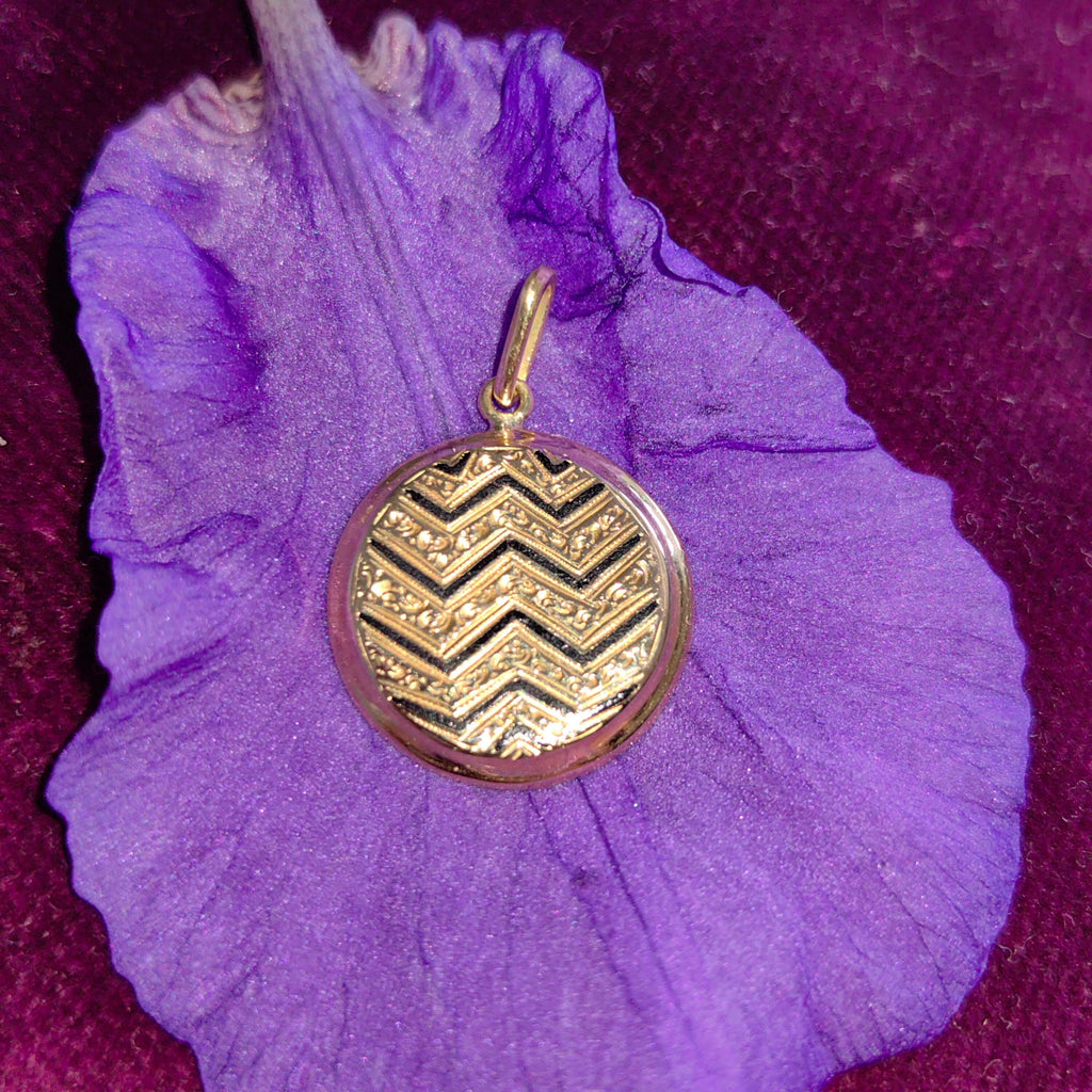 Antique Art Deco 14k Gold Pendant: Black Enamel Geometric Design