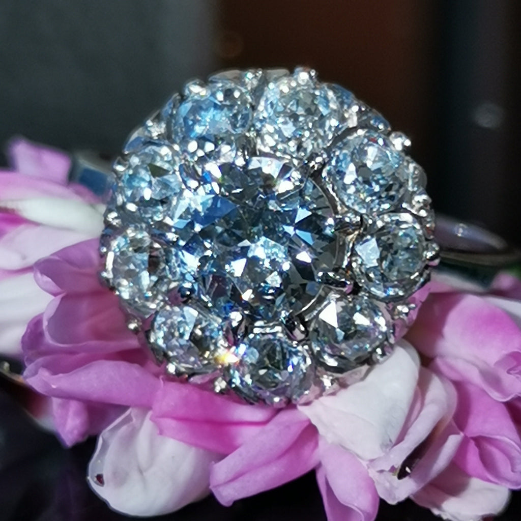 Antique 1.90ct Diamond Cluster Ring: 14K White Gold Art Deco Engagement