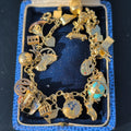 1920s Hallmarked 14k Gold Charm Bracelet, Whimsical Statement Antique Bracelet, 21 cm, 26.8g, Mixed Era Charms, Estate Gift