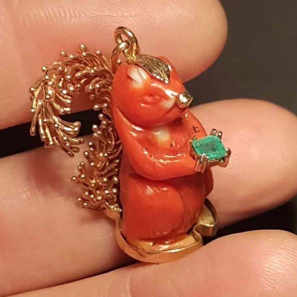 Coral squirrel pendant
