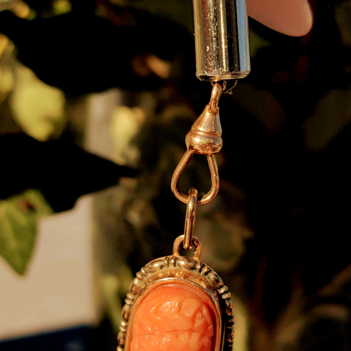 Victorian Coral Cameo Pendant: Hand Carved Gemma, 14k Gold