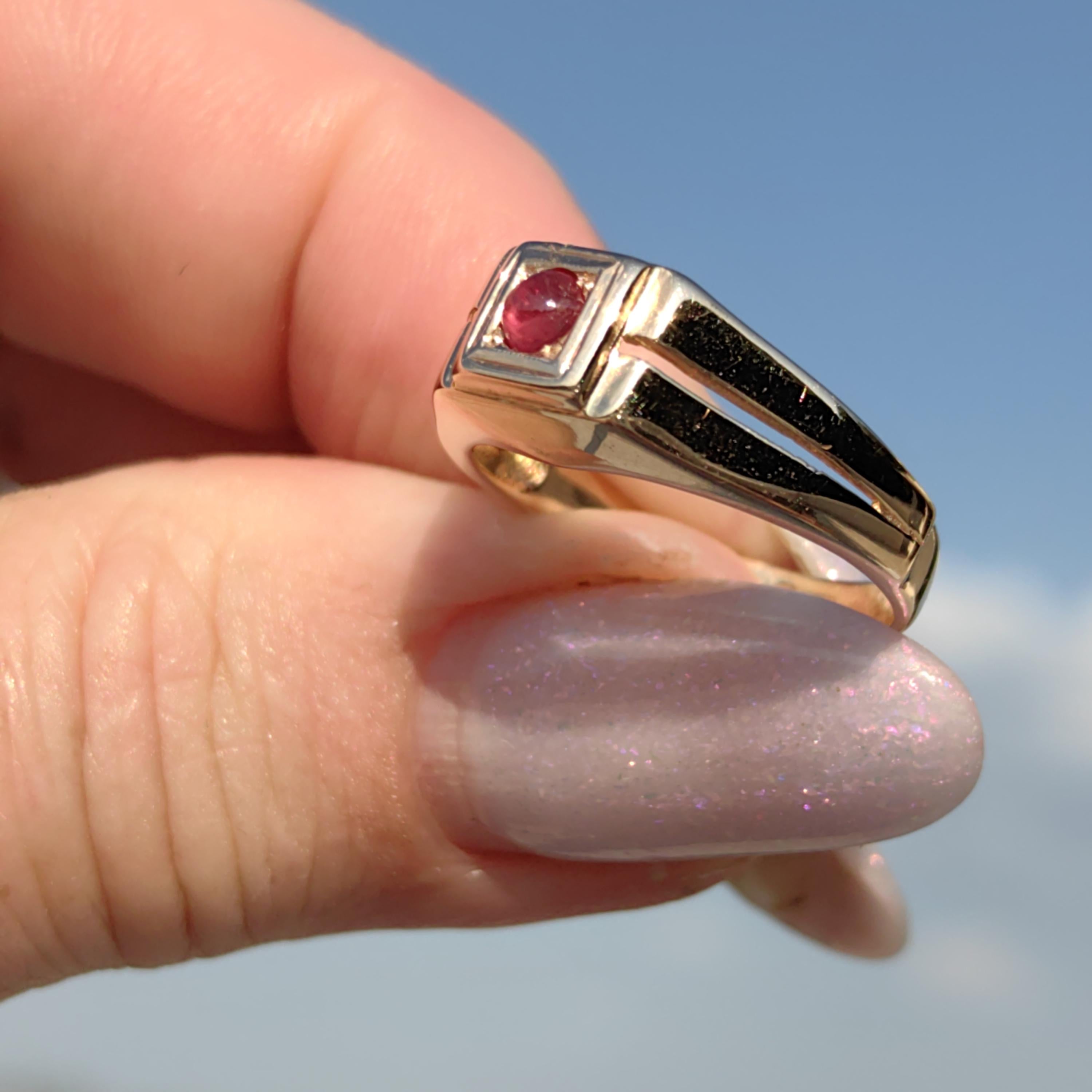 Art Deco Ruby Ring: 14K Yellow Gold Geometric Vintage Engagement