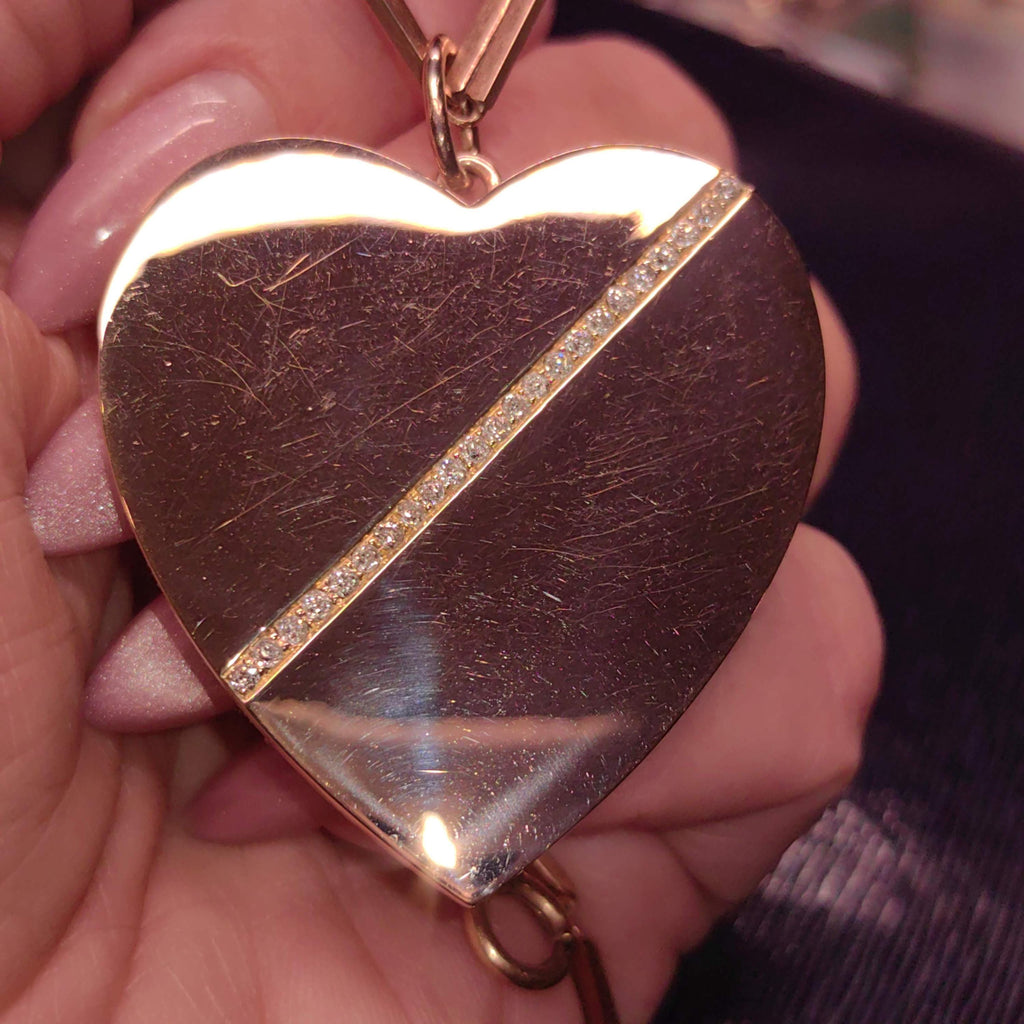 Diamond Heart Locked Pendant Solid 14k Gold Large Geometric Statement Jewelry