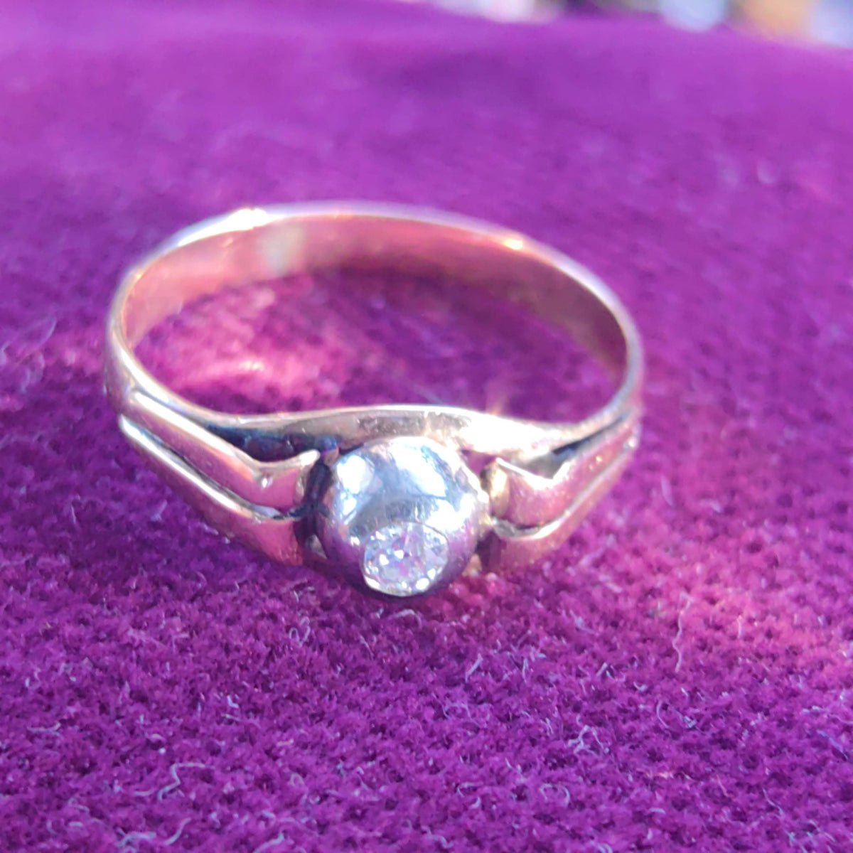 1900s Art Nouveau Vintage 14k Solid Yellow Rose Gold Natural Diamond Solitaire Hallmarked  Gold Bezel Setting Engagement Ring Gift for Her