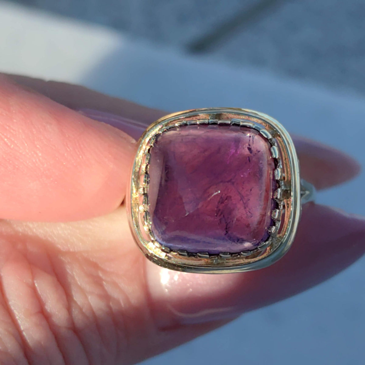 Amethyst Ring 8k 333 Hallmarked Solid  Yellow Gold, 1950s Vintage Mid Century Statement Ring Gift for Her