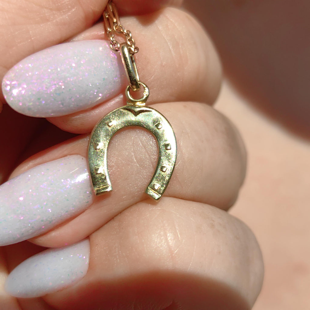 Antique 14k Gold Horseshoe Pendant: Equestrian Luck Charm