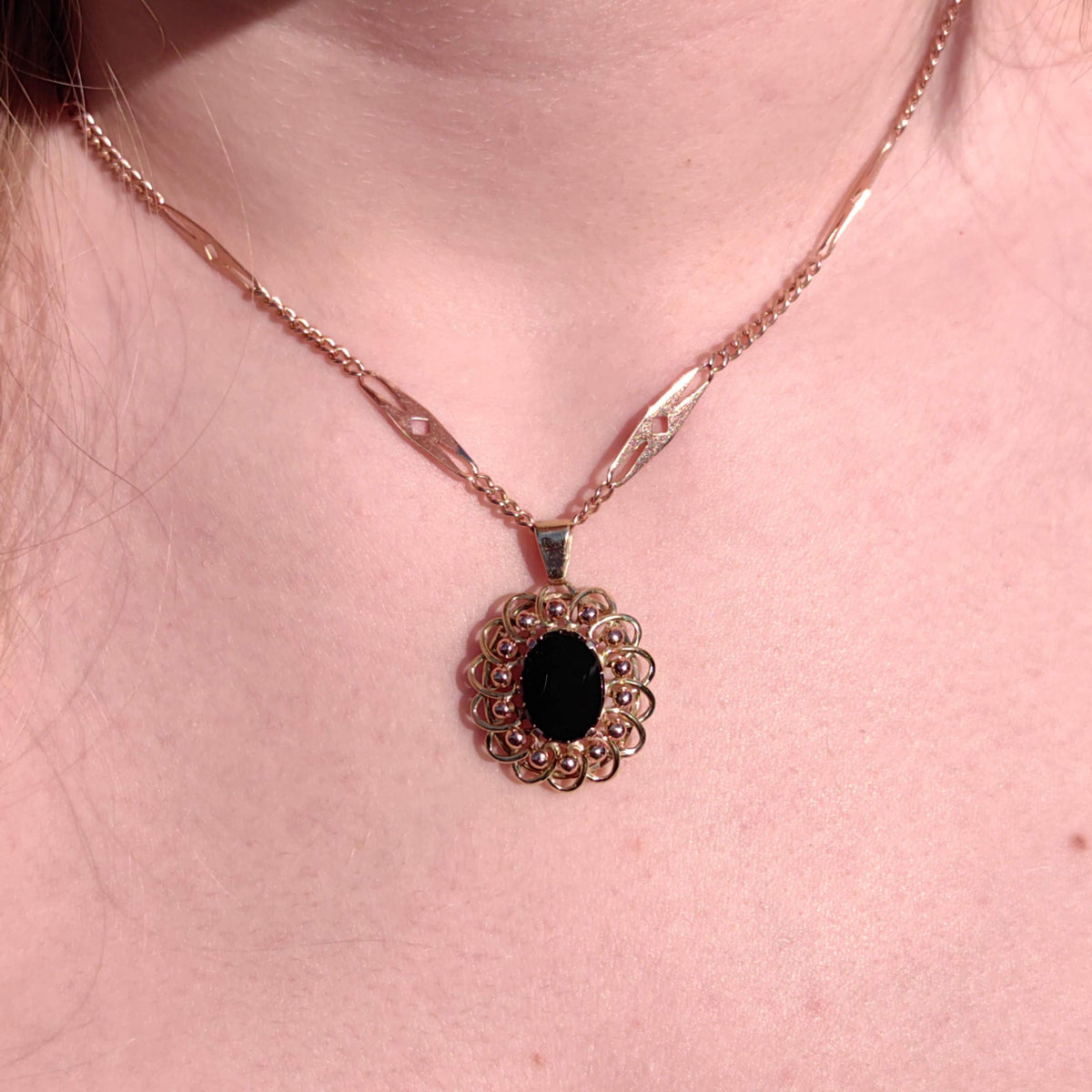 Vintage Black Onyx Yellow Gold Pendant - 1960s Statement Charm